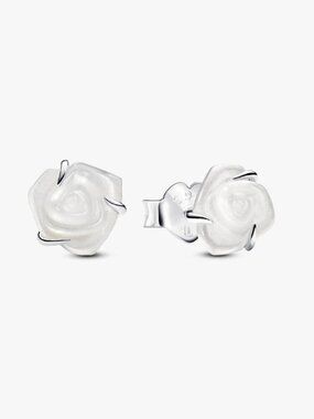 Pandora White Rose in Bloom Stud Earrings